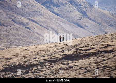 Mère et fils dans les montagnes près de Nam-TSO Lake au Tibet Banque D'Images