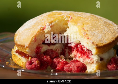 Gâteau mousse aux framboises sur une plaque Banque D'Images