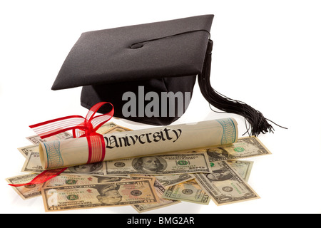 Doctorats honorifiques et le dollar. Symbole pour les coûts de l'éducation en Amérique. Banque D'Images