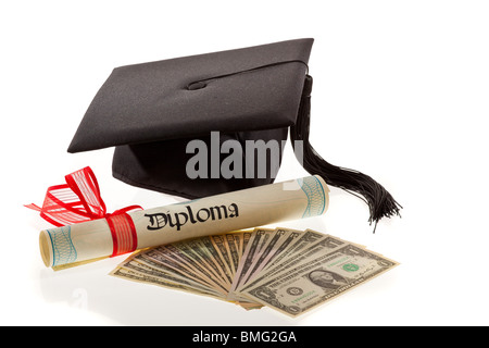 Doctorats honorifiques et le dollar. Symbole pour les coûts de l'éducation en Amérique. Banque D'Images