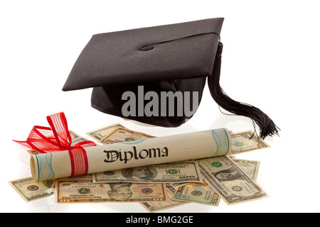 Doctorats honorifiques et le dollar. Symbole pour les coûts de l'éducation en Amérique. Banque D'Images