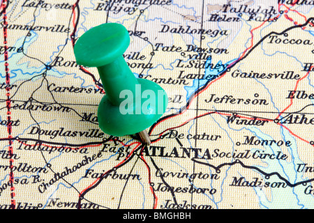 Atlanta sur une carte de 1963 Banque D'Images