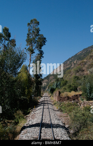 Sur les voies du chemin à Machu Picchu, Pérou Banque D'Images