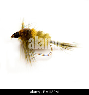 Pêche à la truite dans le Montana fly isolated on a white background studio. Banque D'Images