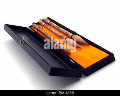 Pinceau calligraphie chinoise dans la case over white Banque D'Images