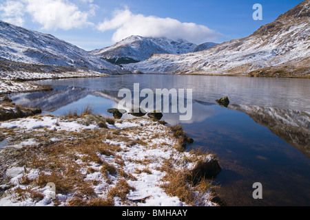 La neige et la glace, Loch Restil, reste et d'être reconnaissants, Arrochar, Argyll, Scotland Banque D'Images