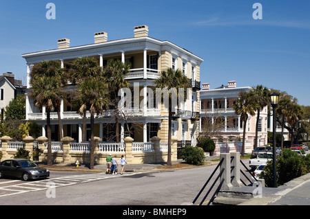 Maisons historiques le long de la batterie et à l'Est de la rue Bay à Charleston, Caroline du Sud Banque D'Images