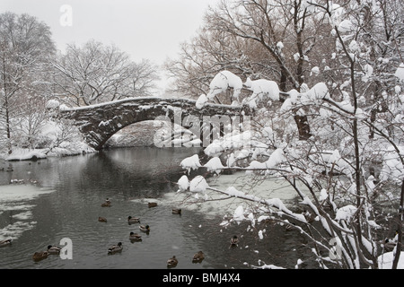 Pont du lac et en hiver Banque D'Images