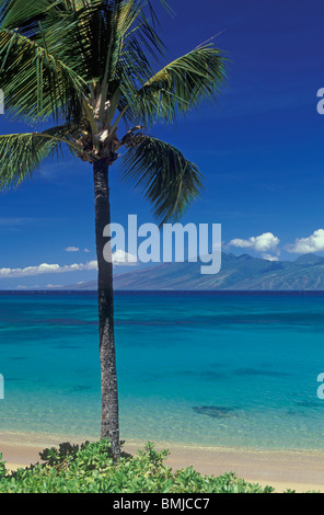 Une belle journée à Napili Bay, Maui, Hawaii, USA. Molokai au loin. Banque D'Images