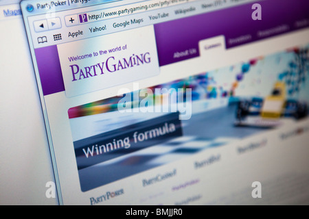 Close up d'un moniteur d'ordinateur / écran montrant le site web de jeu Party Gaming Banque D'Images