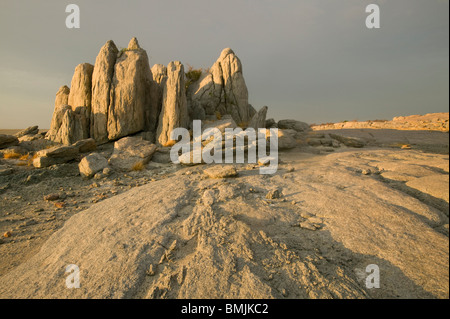 L'Afrique, Botswana, Morning sun lights a fait des pierres à Kubu Island sur Makgadikgadi Pan en désert du Kalahari Banque D'Images