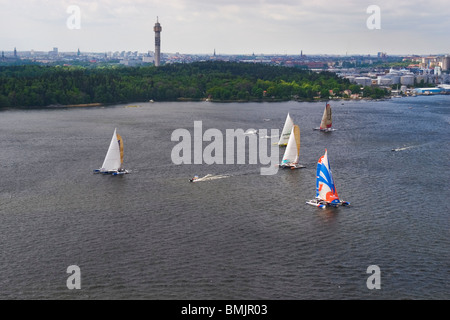 Dans une course Sailingboats Banque D'Images