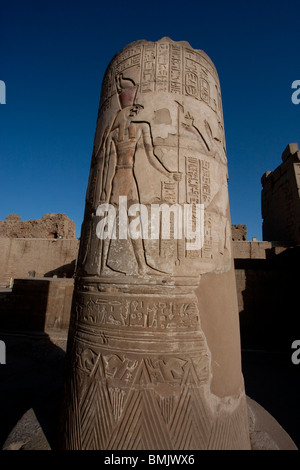 Bas-relief du dieu Horus sur une colonne dans la cour du temple de Sobek et Haroeris, Kom Ombo, Assouan, Egypte Banque D'Images