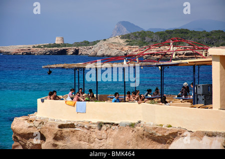 Bar de plage, Cala Comte, Ibiza, Baléares, Espagne Banque D'Images