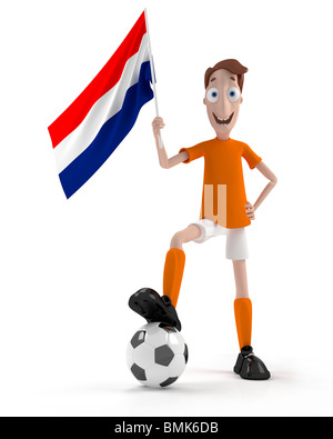 Smiling cartoon style joueur de foot avec ballon et Netherland flag Banque D'Images