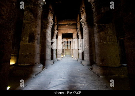 Les colonnes à chapiteaux d'Hathor dans la salle hypostyle du Temple d'Hathor, Dendérah, Qina, Egypte Banque D'Images