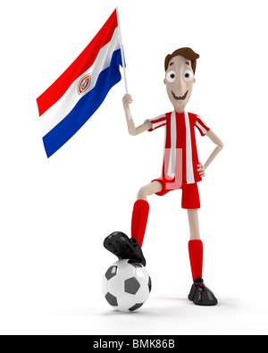 Smiling cartoon style joueur de foot avec ballon et drapeau Paraguay Banque D'Images