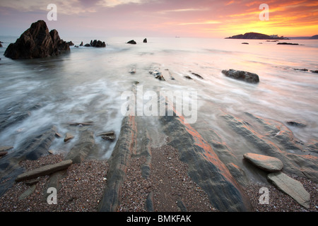 Bantham Bay au coucher du soleil, Devon, UK Banque D'Images