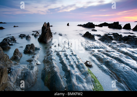 Bantham Bay au coucher du soleil, Devon, UK Banque D'Images