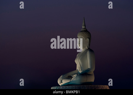 Statue du Bouddha blanc assis sur fleur de lotus. L'emplacement est à côté du barrage en Cholasith passa Wang Muang, Saraburi prov, Thaïlande. Banque D'Images