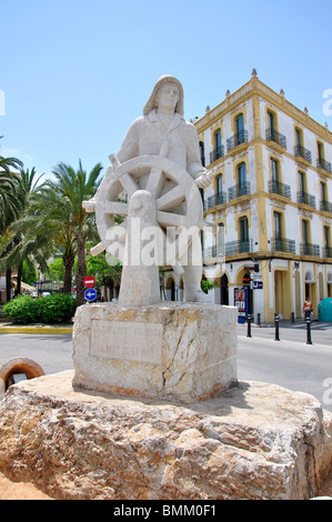 "Pêcheur à la barre' statue, La Marina, Eivissa, Ibiza, Baléares, Espagne Banque D'Images