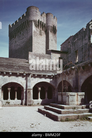 Abbaye de Montmajour, près de Arles, France. Fin du 12ème siècle cloître roman et tour. Banque D'Images