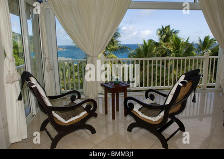 Au Banyan Tree Spa Resort sur l'île de Mahé Banque D'Images