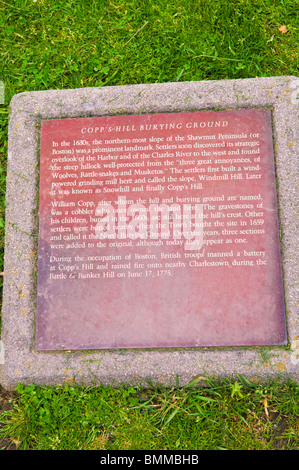 Plaque à Copp's Hill Burying Ground sur le Freedom Trail, Boston, Massachusetts Banque D'Images