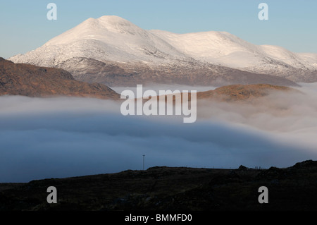 Mcgillycuddy reeks Killarney Irlande kerry montagnes couvertes de neige ciel ciel bleu d'hiver carrauntoohil du brouillard givrant Banque D'Images