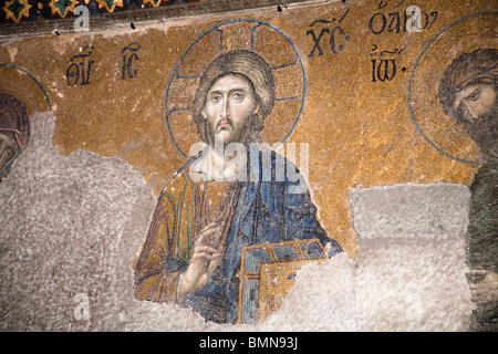 Deesis mosaïque de Jésus Christ à l'intérieur de la mosquée Sainte Sophie, Istanbul, Turquie Banque D'Images