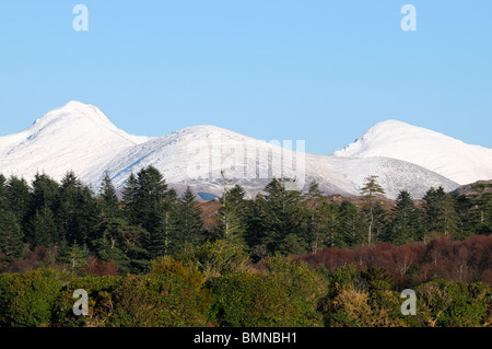 Mcgillycuddy reeks Killarney Irlande kerry montagnes couvertes de neige ciel ciel bleu d'hiver Banque D'Images