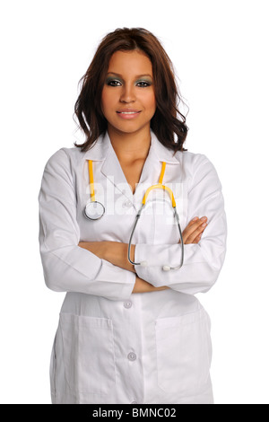 Doctor with arms crossed isolé sur fond blanc Banque D'Images
