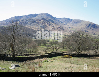 En regardant vers Great Langdale Fells près de Lake Road dans le Parc National de Lake District Cumbria England Banque D'Images