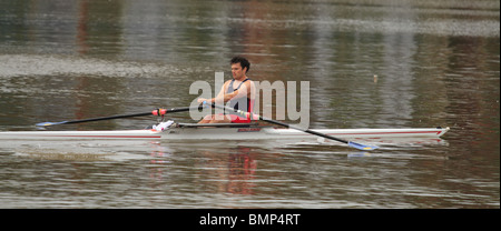 Un rameur sur la rivière Shannon, Limerick, Irlande de Rep Banque D'Images