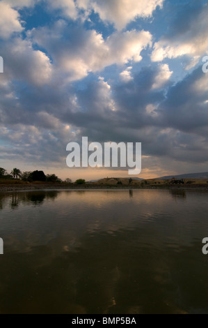 Les étangs d'eau artificiel à la vallée du Jourdain près de old Gesher, Israël Banque D'Images