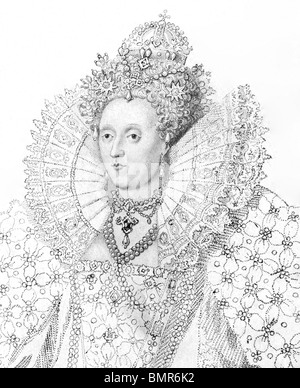 Elizabeth I (gravure sur Maalouf) à partir des années 1800. Reine d'Angleterre et de la Reine d'Irlande au cours de 1558-1603. Banque D'Images