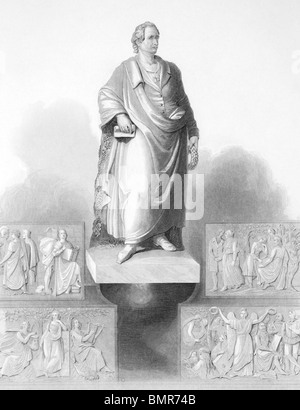 Johann Wolfgang von Goethe (1749-1832) monument à Francfort-sur-gravure à partir des années 1800. L'écrivain allemand et polymathe. Banque D'Images