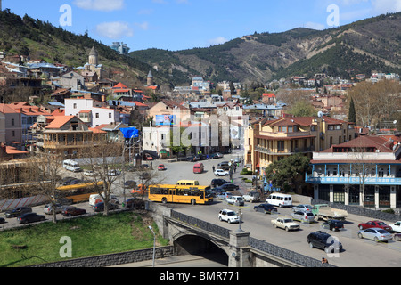 Vue depuis l'église de Metekhi Tbilissi Géorgie Banque D'Images