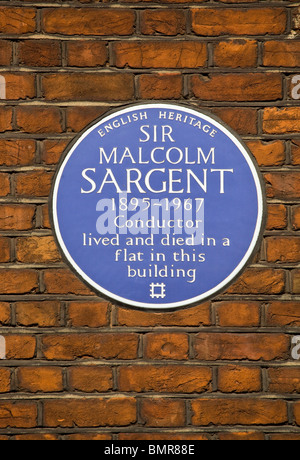 Blue Plaque de sir Malcolm Sargent Conductor Kensington Gore London UK Banque D'Images