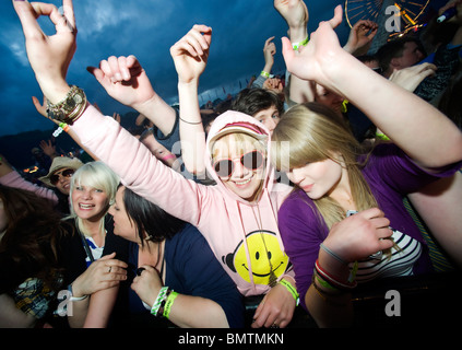 Festivaliers au Rockness Festival de musique. Banque D'Images