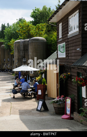 Les visiteurs de l'industrie du vin anglais dégustation dans les Vignobles Biddenden Angleterre Kent Banque D'Images