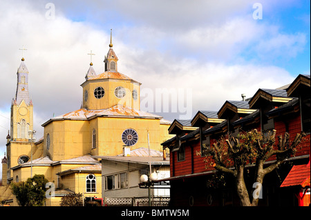 Bois église de Castro Chili Chiloé Banque D'Images