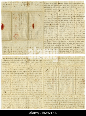 1832 stampless lettre écrite à bord du "navire américain de la baie de Falmouth, Valparaiso, le 19 février 1832.' Banque D'Images