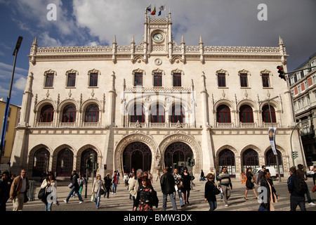 Façade de la Gare du Rossio à Lisbonne, Portugal, Europe Banque D'Images