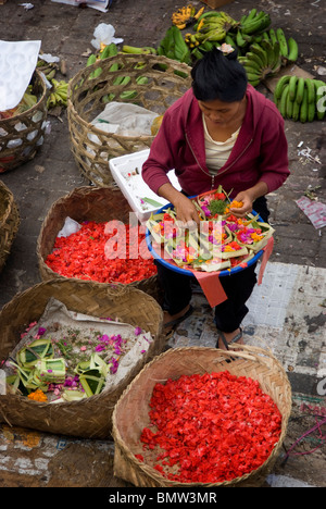 L'Ubud, Bali, marché public ouvre tôt et fournitures de fruits, légumes, et viandes pour les villageois locaux dans la région. Banque D'Images