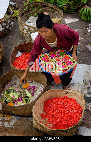 L'Ubud, Bali, marché public ouvre tôt et fournitures de fruits, légumes, et viandes pour les villageois locaux dans la région. Banque D'Images