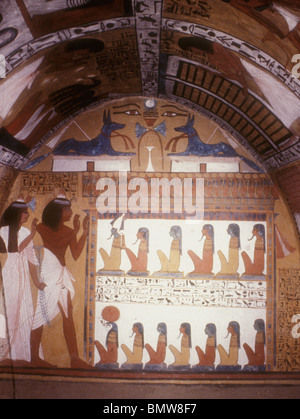 Murale dans la tombe de Sennedjem enfouie dans la chambre de sa tombe TT1 probablement autour de l'année 11 du règne de Ramesses. Banque D'Images