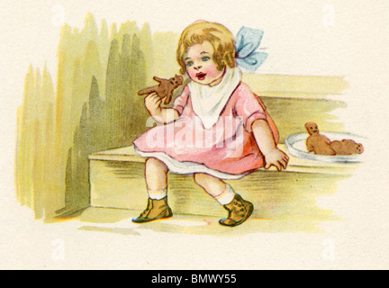 Young Girl Eating a Gingerbread Man Banque D'Images