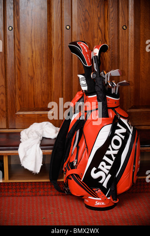 Un sac de golf dans le clubhouse au Celtic Manor Wales Open 2008 Banque D'Images