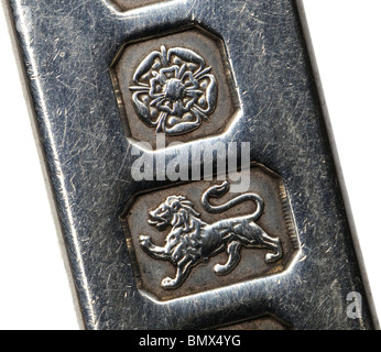 Lingot en argent poinçonné. Rose (Sheffield), Lion (Sterling Silver  = pureté 925/1000) Banque D'Images